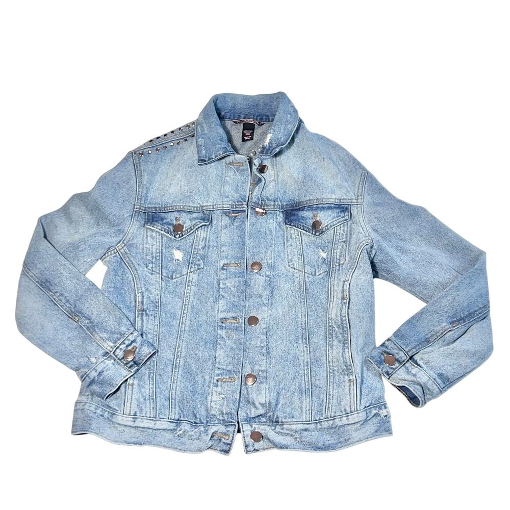 Victoria's Secret Jean Denim Jacket Women XS Blue Washed Studded Design